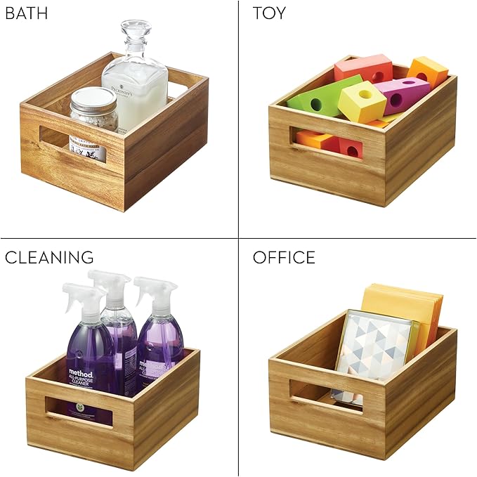 iDesign Acacia Wood Pantry Storage Bin with Handles - Set of 4 - Natural