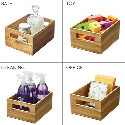iDesign Acacia Wood Pantry Storage Bin with Handles - Set of 4 - Natural