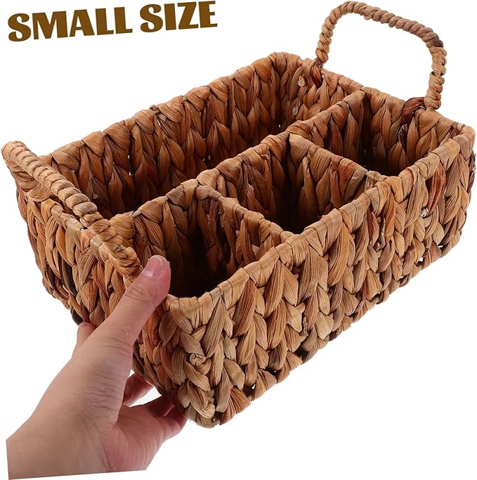 Cabilock Woven Storage Basket for Home Organization Hyacinth Cutlery Organizer Dividers Practical Tableware Basket for Kitchen and Dining Natural Material Multi-Purpose Use