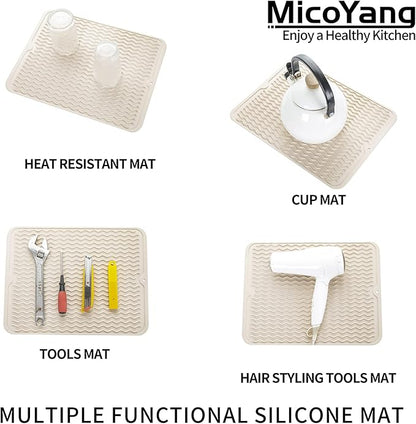 Silicone Dish Drying Mat for Multiple Usage,Easy clean,Eco-friendly,Heat-resistant Silicone Mat for Kitchen Counter or Sink,Refrigerator or drawer liner Tapioca L 16 inches x 12 inches