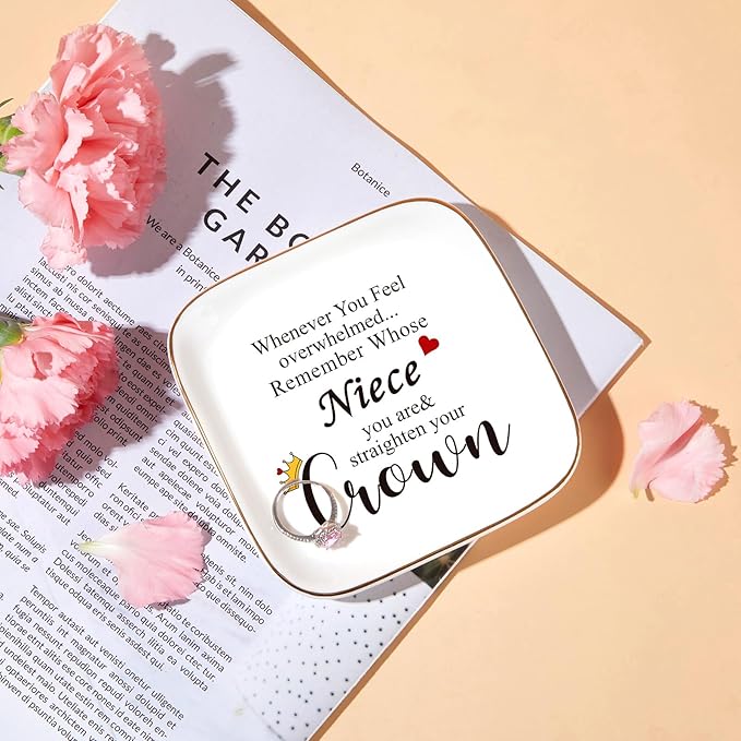 PUDDING CABIN Niece Gifts from Auntie, Jewelry Ring Holder Dish, Remember Whose Niece You Are, Birthday Mothers Day Gift