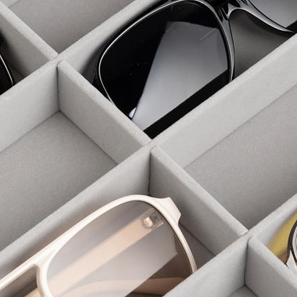 Frebeauty Sunglass Organizer,Velvet Glasses Organizer,8-Slot Sunglasses Tray for Drawer, Men's/Women's Sunglasses Box, Glasses Holder for Watch Stackable Eyeglass/Eyewear Display Tray(Grey)
