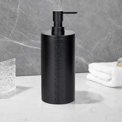 Indecor Home Matte Black Body Wash Dispenser Luxurious Refillable Pump Bottle with Embossed Text, Durable Construction for Bathroom and Shower