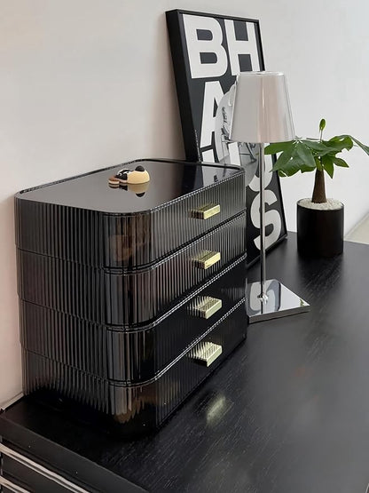 Decorcode 2 Pack Stackable Makeup Organizer with Drawers, Bathroom Storage for Eyeshadow Palettes, Cosmetics, and Beauty Supplies. Ideal for Vanity Counter, Cabinet, Entryway Table, Desk