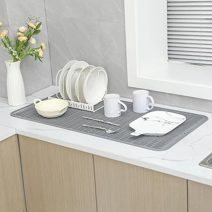 Silicone Dish Drying Mat for Multiple Usage,Easy clean,Eco-friendly,Heat-resistant Silicone Mat for Kitchen Counter or Sink,Refrigerator or Drawer Liner Grey 5XL 36inches x 18inches