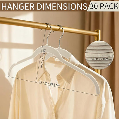 Jibrelxion 30 Pack Premium Velvet Shirt Hangers, Non-Slip Slim Flocked Felt Hangers, Space-Saving Coat Hanger with 360° Swivel Hook for Sweaters, Tops, Blouses, Strappy Dresses