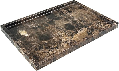 GHYFGD Natural Marble Tray for Bathroom Countertop, Dark Brown Marble Stone Tray for Kitchen Counter (Coffee Net, 12" x 8")
