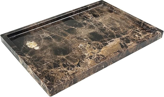 GHYFGD Natural Marble Tray for Bathroom Countertop, Dark Brown Marble Stone Tray for Kitchen Counter (Coffee Net, 12" x 8")