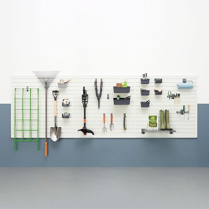 TRINITY 48 Sq Ft Modular Slatwall Panels Kit, Garage Organization and Storage System, Includes 24 Garage Organizer Accessories, 3600 lb Total Capacity, White PVC, Stud Mount Hardware Included