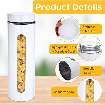 Mimorou 6 Pack Kitchen Canisters Set Airtight Coffee Sugar Tea Storage Jars with Window Glass Stainless Steel Containers with Lids for Flour Cookies Spices Grains Kitchen Decorations(White,60 oz)