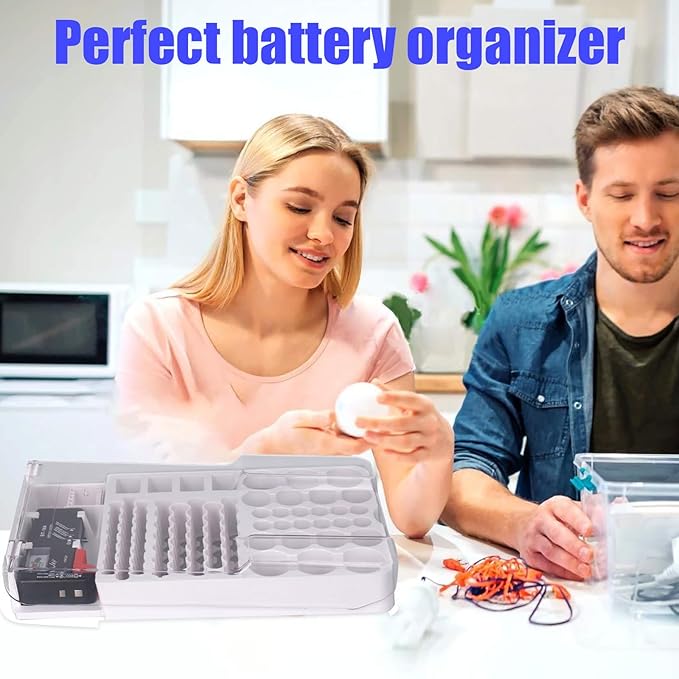Battery Organizer Storage Case with Tester,Clear Lid Battery Storage Organizer,Holds 93 Batteries Battery Storage Box Battery Carrying Case（Batteries are Not Included）