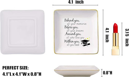 Topthink Behind You All Memories Before You All Your Dreams– Ceramic Jewelry Holder Ring Dish Trinket Box Tray – Inspirational Graduation Gifts For Girls Daughter Sister Niece Best Friends BFF