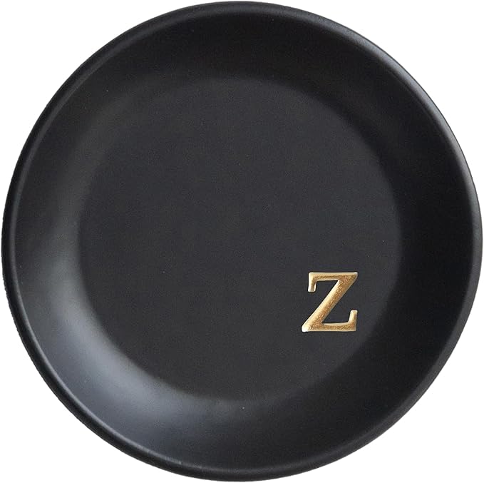 COLLECTIVE HOME - Ceramic Jewelry Tray, Decorative Trinket Dish for Rings Earrings Necklaces Bracelet Watch Keys, Birthday Mother's Day Christmas Gift for Women, 4.75", Black Surface (z)
