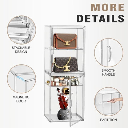 DAYOOH 2 Pcs Shoe Display Case, XX-Large Tall Boot Storage Box Transparent Handbag Organizer for Closet Acrylic Shoe Box Clear Plastic Stackable Sneaker Collectibles Case with Detachable Divider