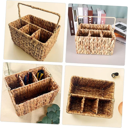 Divided Cutlery Holder Utensil Organizer Basket for Kitchen and Bathroom Storage with Handle for Spoons and Forks Practical Woven Design
