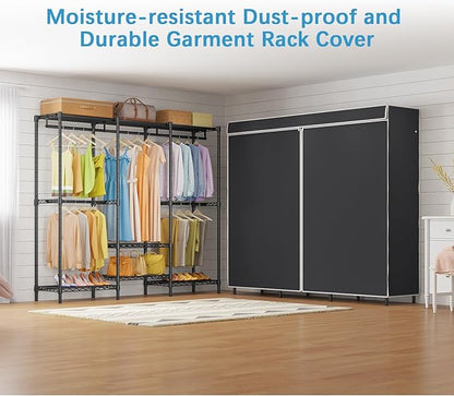 VIPEK V5C SE Garment Rack Wardrobe Closet, Heavy Duty Clothes Rack with Adjustable Shelves and Black Cover, Black Metal Closet Racks Clothing Storage Organizer for Bedroom, 70.1" Lx17.3 Wx76.4 H