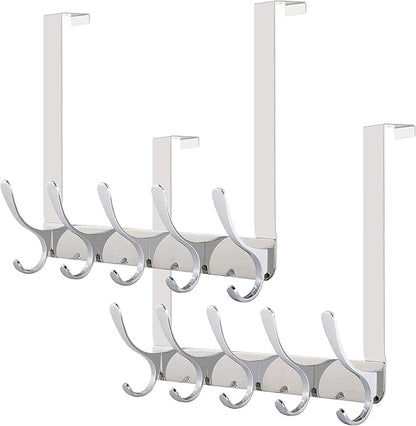 WEBI Over The Door Hook 5 Coat Hooks,Over The Door Towel Rack,Door Hanger Over Door Coat Rack for Hanging Towels,Clothes,Bathroom,Chrome,2 Packs