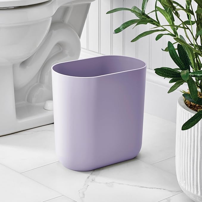 iDesign Small Slim Plastic Bathroom Trash Can, Garbage Can for Bedroom, Office, Desk, Dorm, Purple