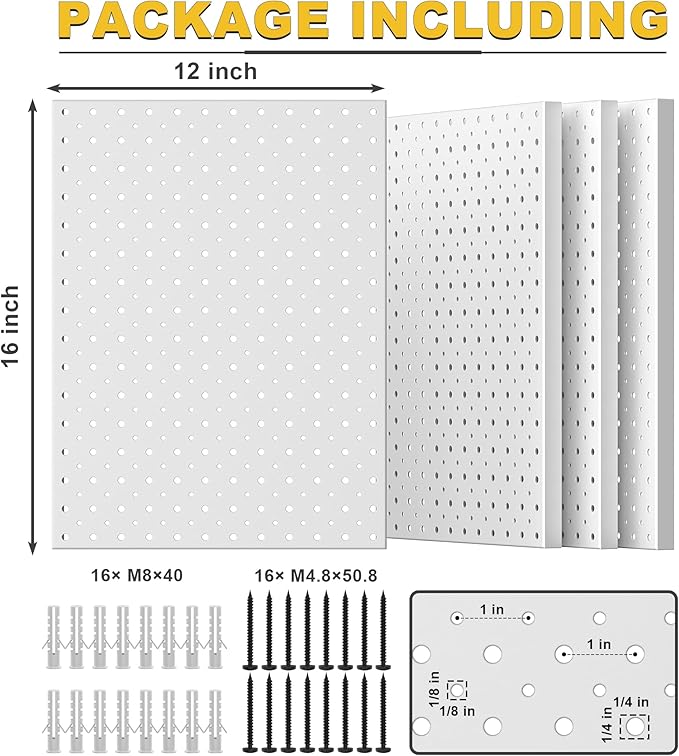 Ultrawall Metal Pegboard Panels, Pegboard Wall Organizer, Peg Boards for Wall, Garage Tool Storage Organization, 12"X16", 4pcs, Gray