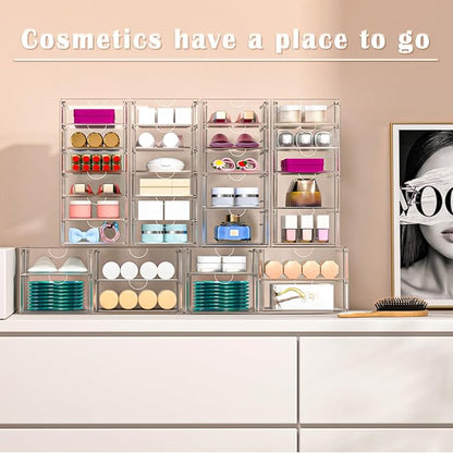 30 Drawers, Acrylic Desk Makeup Organizer, Plastic Drawers Organizer, Stackable Storage Solution for Makeup, Dresser, Office, Bathroom Clear Plastic Craft and Bead Storage Cabinet