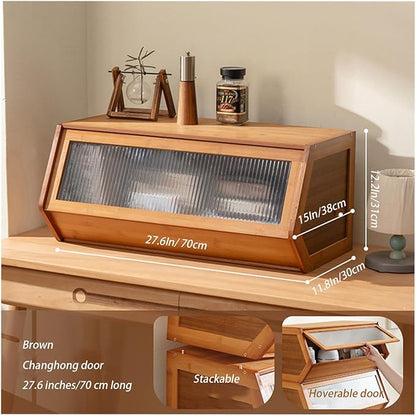 Storage Bins with Bamboo Lid – Stackable, Multi-Purpose Organizers for Pantry, Closet, Kitchen, and Home – Elegant Wicker-Style Design,Coffee,27.6 * 11.8In/70 * 30cm