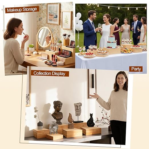 6 Pcs Bamboo Buffet Risers, Large Food Risers for Buffet Table, Cake Cupcake Display Stand Cube Box for Wedding Party Catering Dessert Jewelry Collectibles Home Decor, 10" 9" 8" 7.5" 6.7" 6"