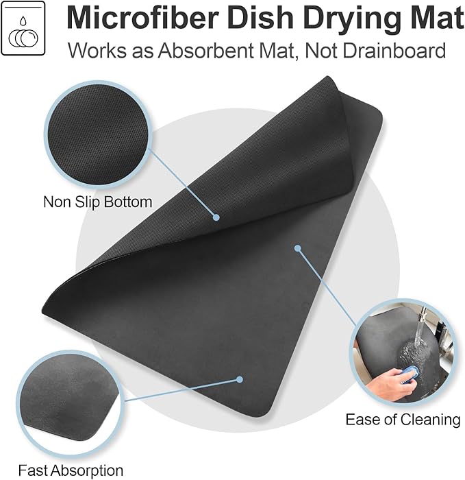 GSlife Large Capacity Expandable Dish Drying Rack with Absorbent Mat, 2-Piece Stainless Steel Dish Drainer Set for Counter with Removable Over Sink Rack, Family Size 16.5"-21.5" L x 15" W, Silver