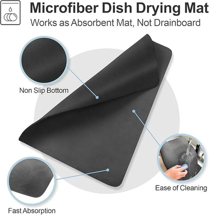 GSlife Large Capacity Expandable Dish Drying Rack with Absorbent Mat, 2-Piece Stainless Steel Dish Drainer Set for Counter with Removable Over Sink Rack, Family Size 16.5"-21.5" L x 15" W, Silver