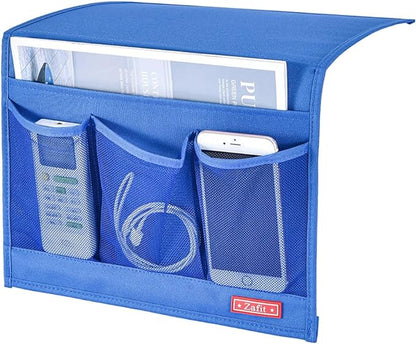 Zafit Bedside Storage Organizer - Table Cabinet Organizer Caddy for Remotes, Phone, Glasses (Classic 4 Pockets - Blue)
