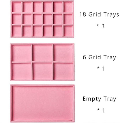 Frebeauty Acrylic Jewelry Organizer Earring Organizer Box with 5 Drawers Earring Holder Organizer with Velvet Trays Clear Jewelry Box for Women Earring Display for Rings StudsPink