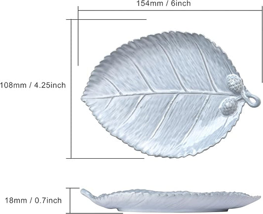 Ceramic Jewelry Dish, Decorative Tray for Rings Earrings Necklaces Bracelet Watch Keys, 4.50" Trinket Tray as Gifts for Women (Antique Leaf)