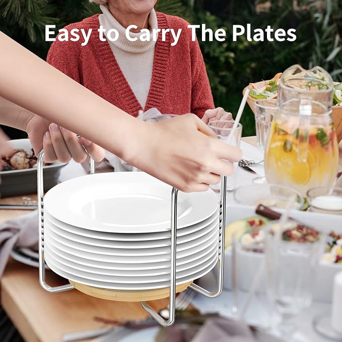 Wisuce Dish Racks for Kitchen Countertop Organizer - Bamboo Plate Holder Adjustable Size | Stainless Steel 304 Portable Handle for Kitchen Drawer Countertop Cupboard Shelf