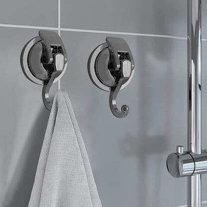 YSSILADI Heavy Duty Vacuum Suction Shower Hooks - Glass Suction Cup Hooks, Bathroom Robe Hooks, Reusable, No Hole Punched, for Garland Decoration (Silver Grey, 4 Pack)