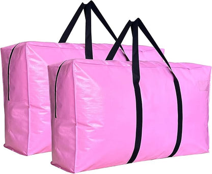 48 Gallon Extra Large Storage Bags Bins, Pink Jumbo Moving Storage Bags, Waterproof Foldable Big XL Duffle Bag for Travel, 38x23x11inch - 2PACK