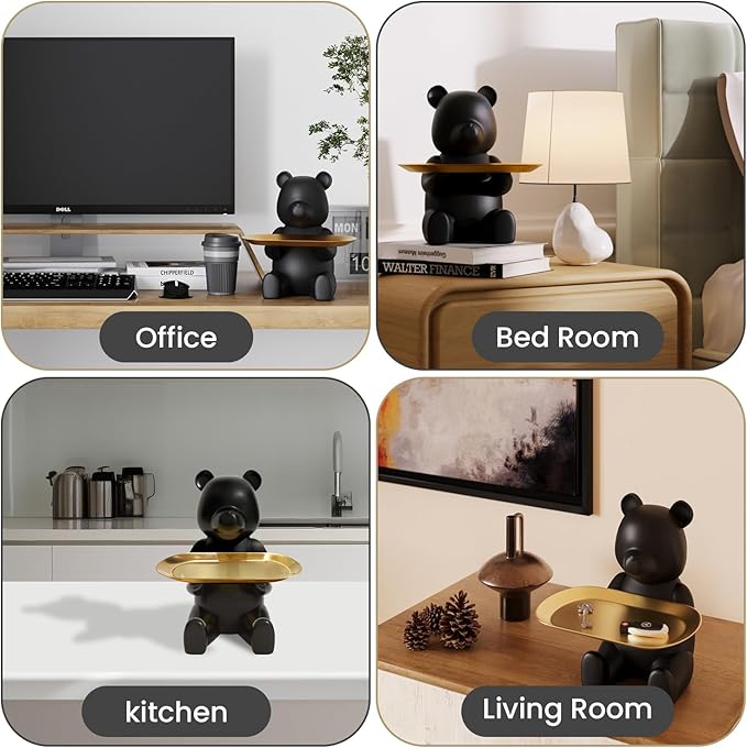 Key Dish Bowl for Entryway Table, House Warming Gifts New Apartment New Home, Bear Decor, Bookshelf Decoration, Entryway Decor Ideas & Bedside Table Decor (Matte Black)