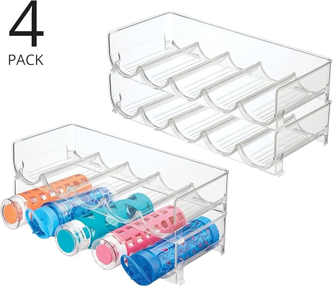 mDesign Plastic Free-Standing Water Bottle and Wine Rack Storage Organizer for Kitchen Countertops, Table Top, Pantry, Fridge - Stackable - Holds 5 Bottles Each, 4 Pack - Clear
