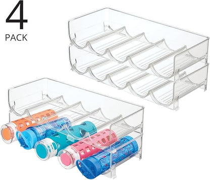 mDesign Plastic Free-Standing Water Bottle and Wine Rack Storage Organizer for Kitchen Countertops, Table Top, Pantry, Fridge - Stackable - Holds 5 Bottles Each, 4 Pack - Clear