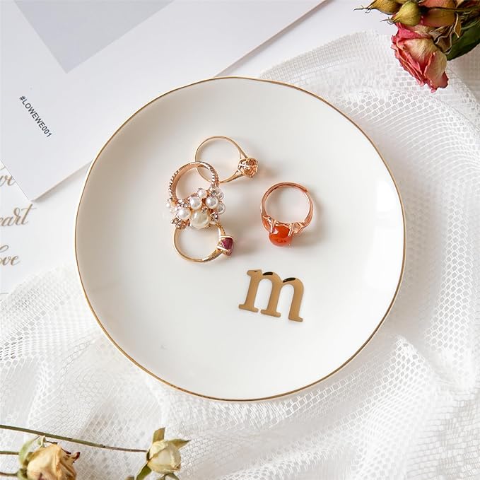 COMMGOAL Ceramic Ring Holder for Jewelry, Jewelry Tray, Ring Dish, Aesthetic Room Decor, Engagement Gifts Bride Gifts Wedding Gifts for Women, White, 4.75"(M)