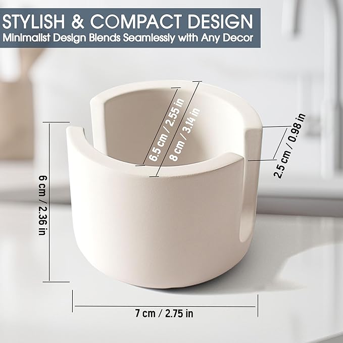 MOPHONICHOME Sponge Holder, Stone Sponge Holder for Kitchen Sink - Diatomite Kitchen Sink Caddy, Quick Dry, Super Absorbent, Modern Design, Cream