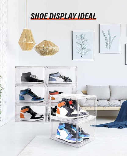 KDOR Shoe Box Clear Plastic Stackable for Sneakers,Closet,Hat. 10 Pack Sneaker Storage Boxes with Magnetic Door, Acrylic Display Case, Strong and Sturdy Fit Shoe Size Up to US 15