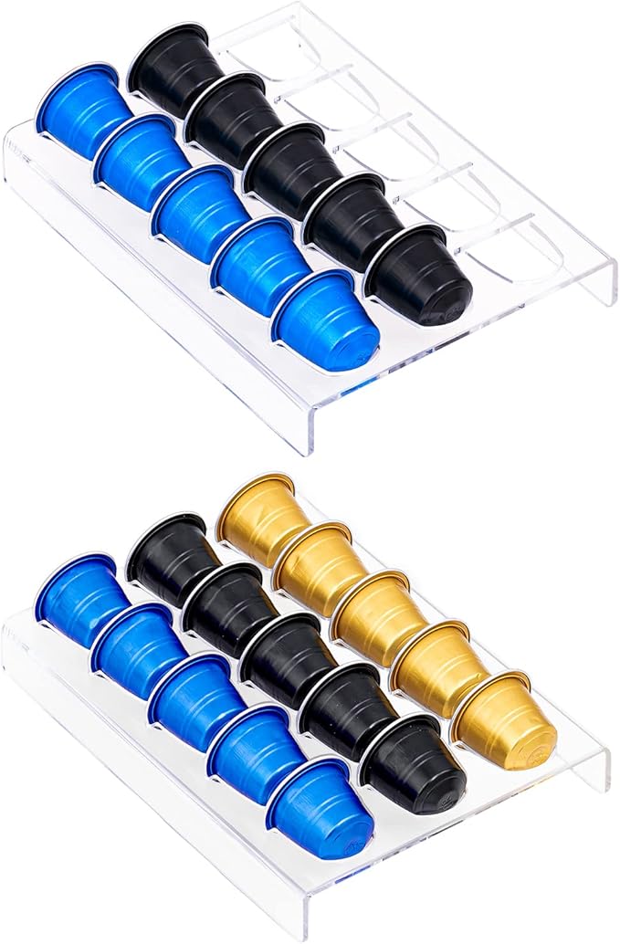 SUMERFLOS 2 Pack Acrylic Clear Coffee Pod Holder Organizer Tray, Coffee Pod Organizer for 15 OriginalLine Pods, Countertop or In Drawer Storage for Office, Home or Kitchen - 30 Pods