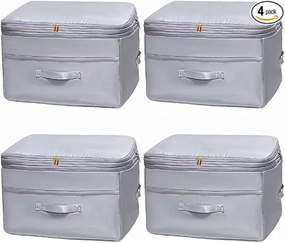 Ultra Space Saving Self Compression Organizers, 4 Pack Double Zipper Compression Packing Cubes for Bedding, Comforter Storage Bag for Blankets Duvet Quilts Pillows Queen King (Gray, X-Large)