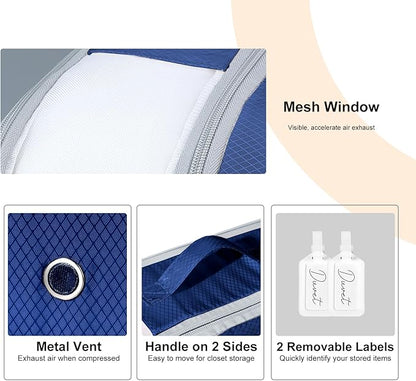 Easortm Comforter Storage Bag - Large Capacity Bedding Storage Bags Ultra Space Saving Self Compression Organizer, Washable Compression Bags for Storage Comforter Blanket Duvet, 2-Pack, Navy Blue