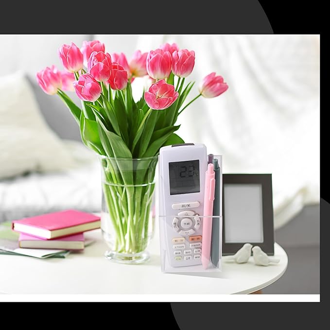 4 Pieces Acrylic Remote Control Holder Clear Wall Mount Media Organizer Single Compartment Pen Holder for Wall Pencil Holder TV Remote Holder Wall Mount Storage Box for File Makeup Marker Brush Phone