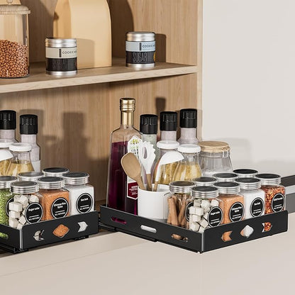 Pull Out Spice Rack, Heavy Duty Spice Rack Organizer, 1 Tier Spice Organization for Cabinet, Vertical Spice Rack for Kitchen, Cabinet, Pantry (8.4''Wx10.5''Dx2.8''H, Metal Black)