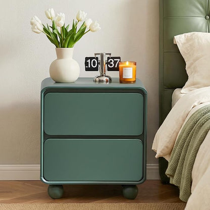AVZEAR Small Night Stand with 2 Drawers, Mid Century Modern Nightstands with Solid Wood Legs, 2 Drawer Dresser Curved Profile Design End Table Side Table for Small Space, Dorm, Bedroom(Green)