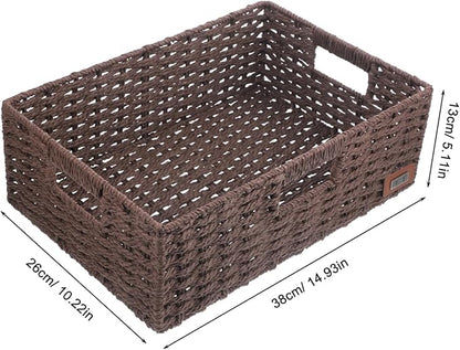 Garneck Woven Decorative Storage Basket for Home Organization Simple and Elegant Design Versatile Sundries Basket for Office Kitchen Bathroom Bedroom Rustic Rattan Style