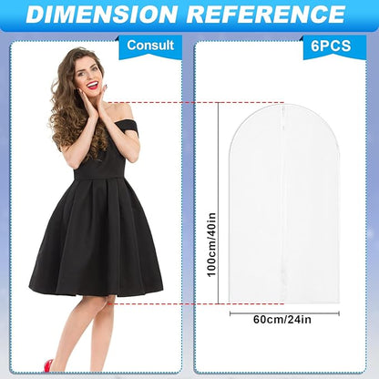 Sintuff 6 Pcs 24'' x 40'' Clear Garment Bags Bulk Clear Hanging Clothes Cover with Full Zipper Hanging Travel Garment Cover Bags for Clothes Storage