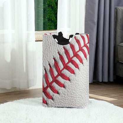 Laundry Hamper Basket Baseball Close-up White Storage Basket Collapsible Laundry Bag with Handle Nursery Hamper Blanket Basket for Kids Room Dirty Cloth College Dorm