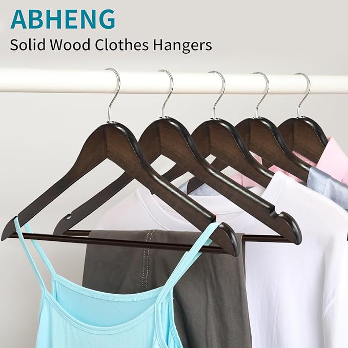ABHENG 20 Pack Wooden Coat Hangers, 360° Swivel Hook, Suit Hangers with Anti-Slip Notches, for Jackets, Shirts, Dress, Dark Walnut, UAWY0520H